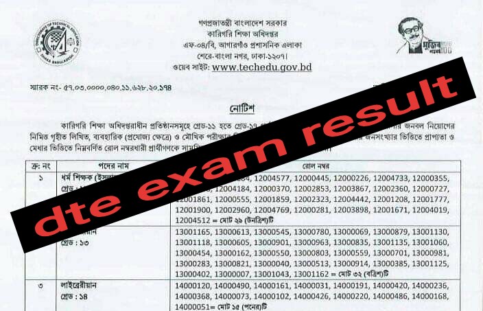 dte exam result