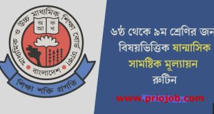 ৬ষ্ঠ থেকে ৯ম শ্রেণির সামষ্টিক মূল্যায়নের সিলেবাস
