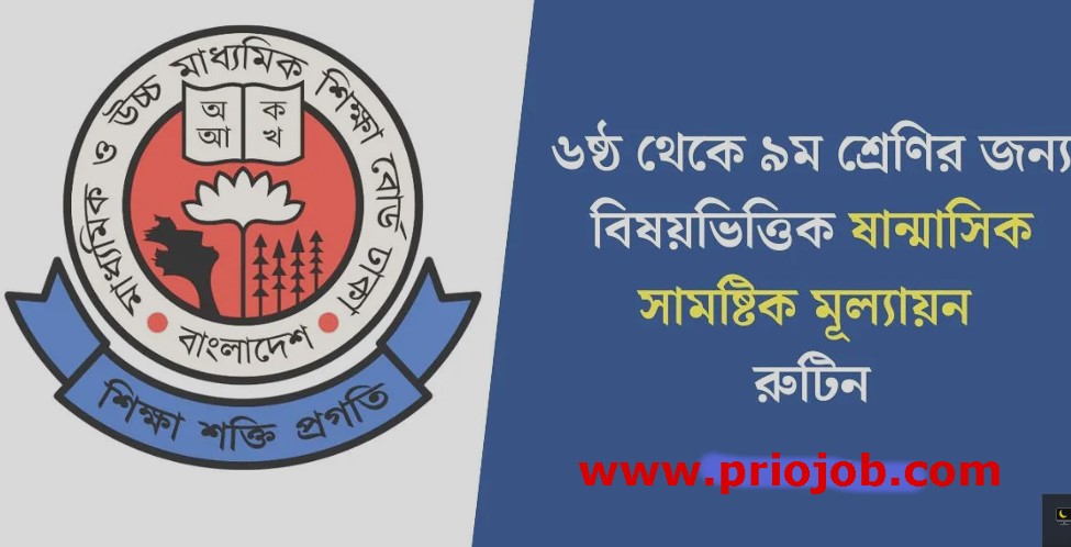 ৬ষ্ঠ থেকে ৯ম শ্রেণির সামষ্টিক মূল্যায়নের সিলেবাস